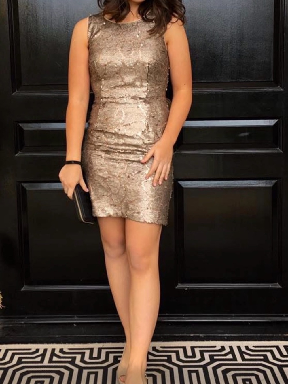 Adrianna Papell Bronze Metallic Sequin Sheath Dress